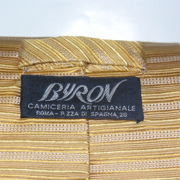 Byron Camiceria Roma Yellow Horizontal Stripe Wide Silk Tie - Picture 5 of 5